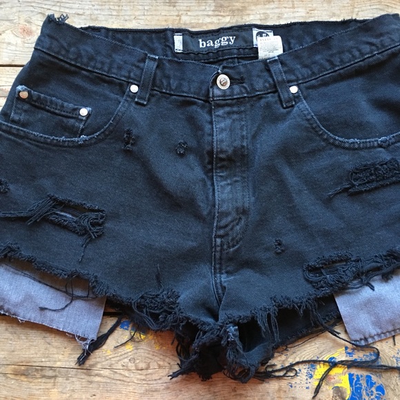 levi silver tab Pants - Vintage Black Denim Cut Off Shorts Size 34